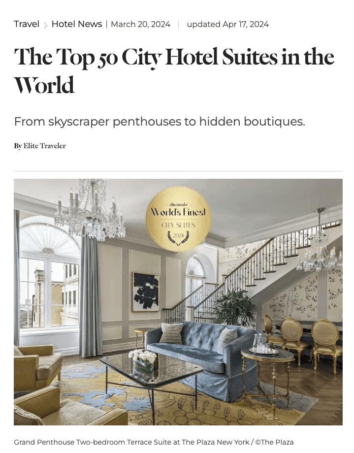 The Top 50 City Hotel Suites in the World